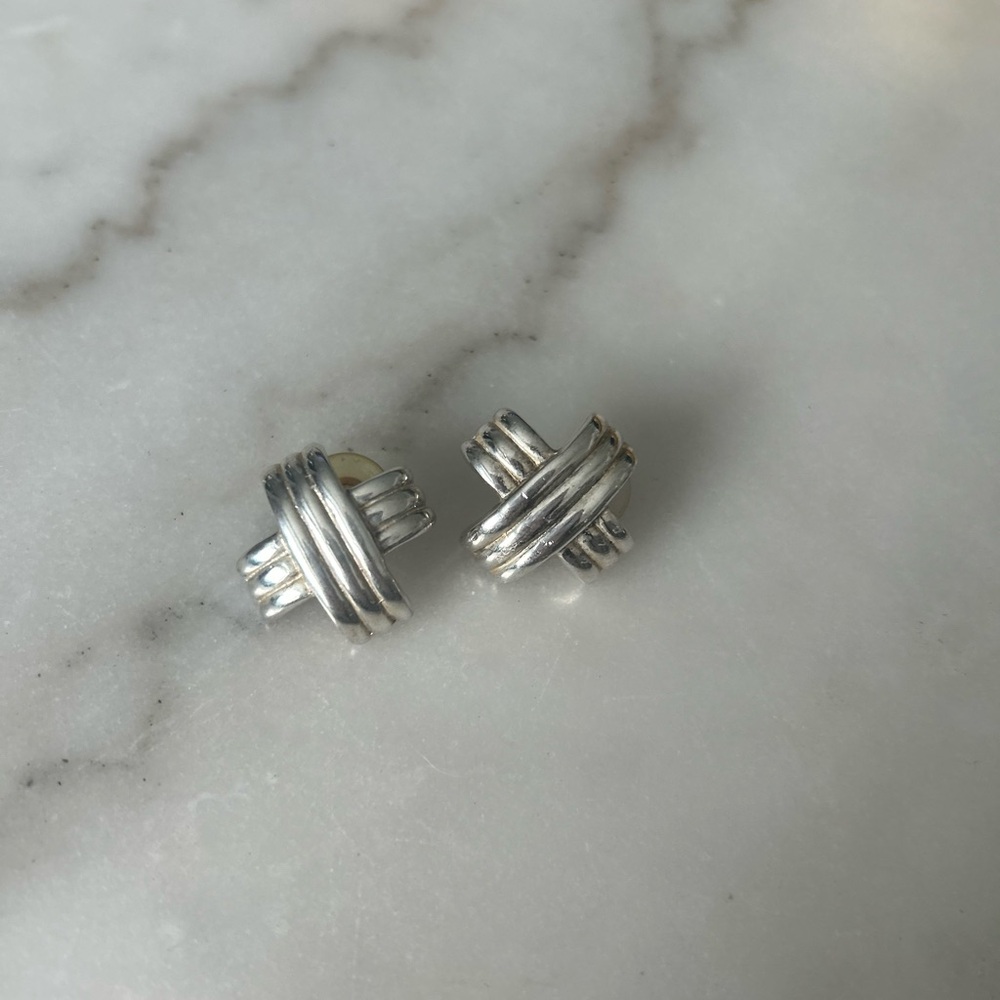 Vintage Silver Plated Textured Crossover Earrings Elegant Boho Statement Jewelry